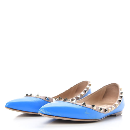 Valentino Garavani Calfskin Nappa Rockstud Ballerina Flats 36.5 Blue Fluo Poudre 3 of 13