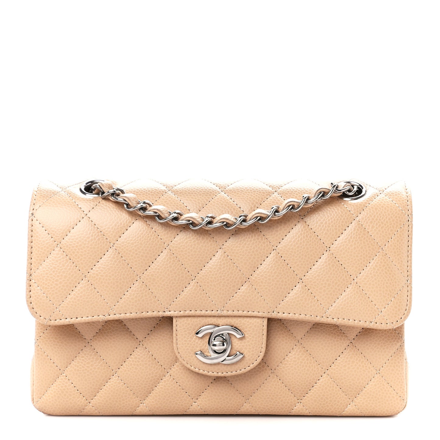 Caviar Quilted Small Double Flap Beige