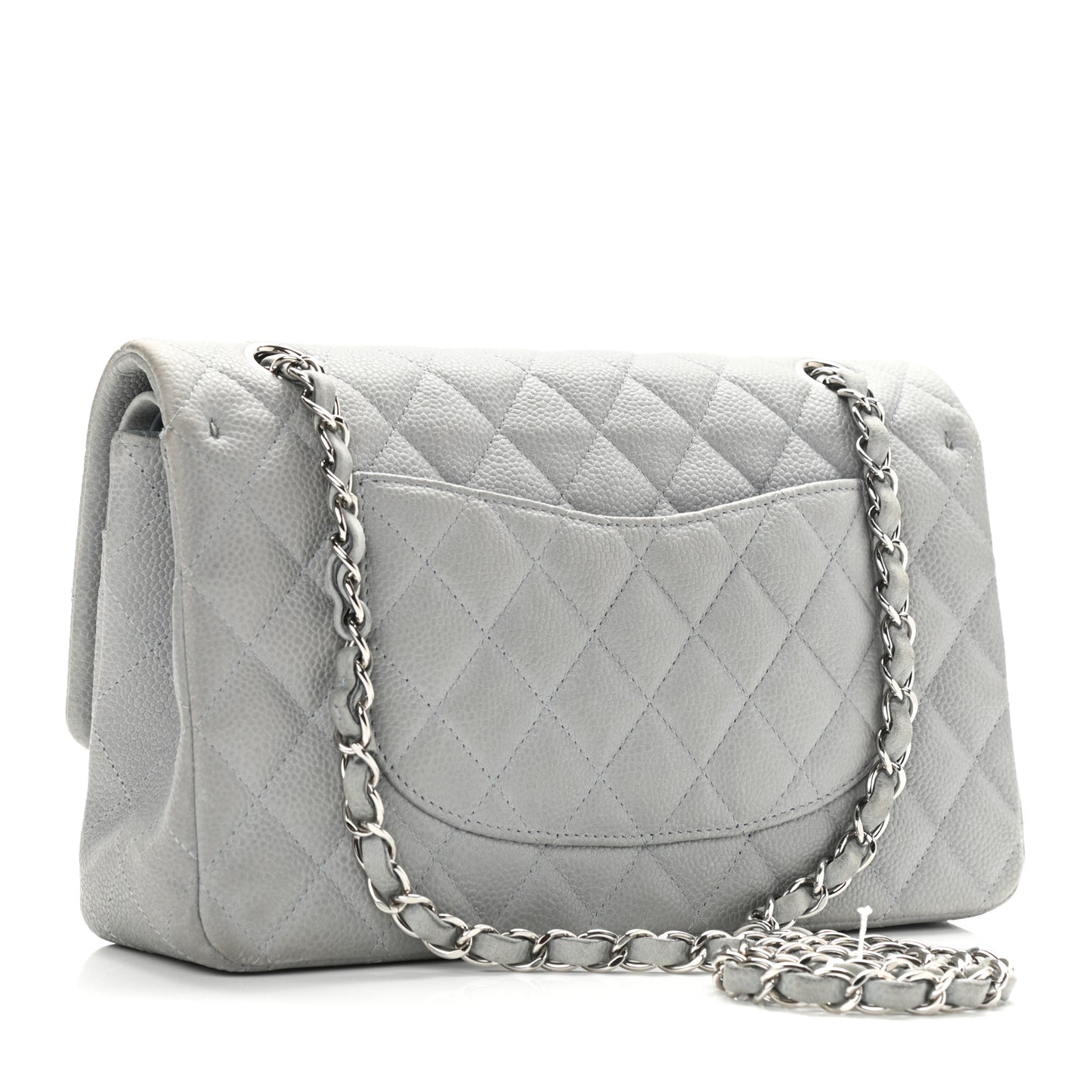 Iridescent Caviar Quilted Medium Double Flap Grey
