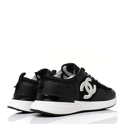 Chanel Calfskin Mesh Suede Mens CC Sneakers 43 Black White 4 of 9