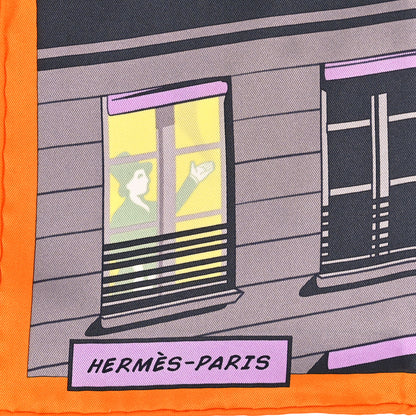 Hermes Silk Minuit Au Faubourg Scarf 70 Orange Gris Jaune 2 of 4