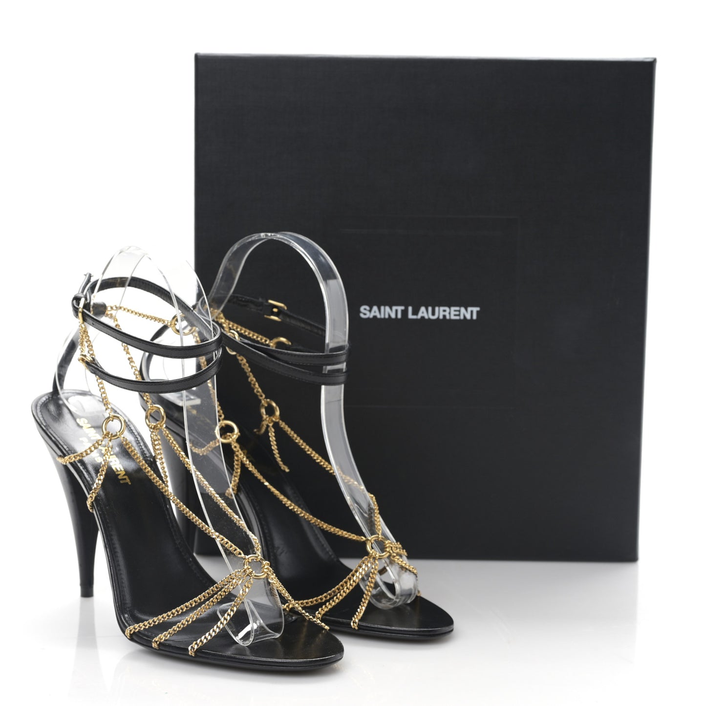 Calfskin Chain Cristal Sandals 38.5 Black
