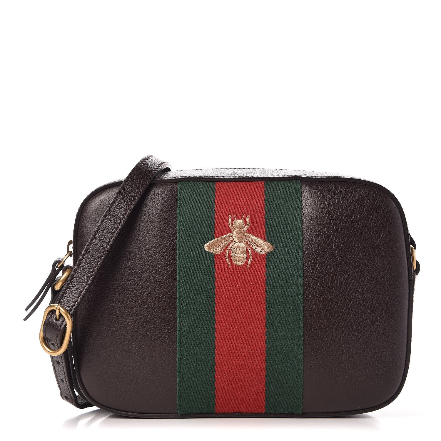 Gucci Textured Calfskin Web Small Webby Bee Shoulder Bag Brown Coffee 1 of 9