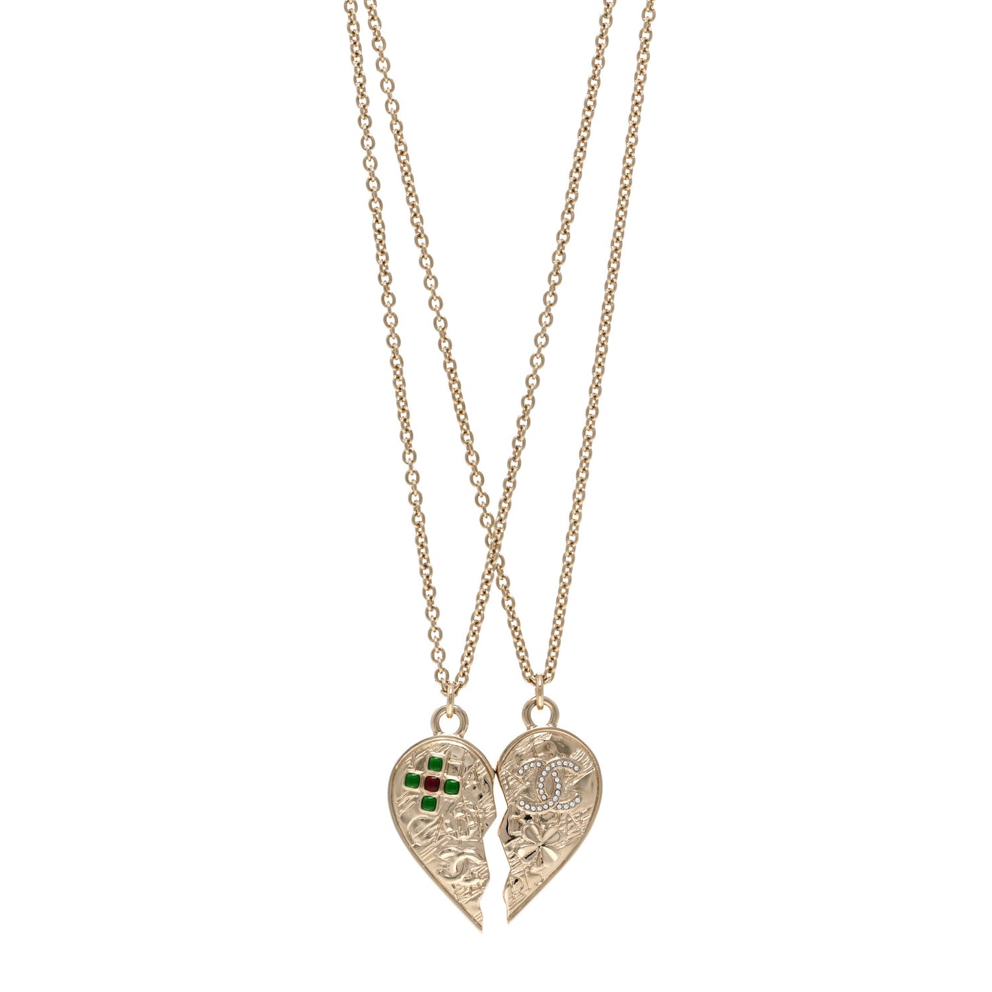 Crystal Gripoix Clover Heart CC Friendship Necklace Set Gold Multicolor