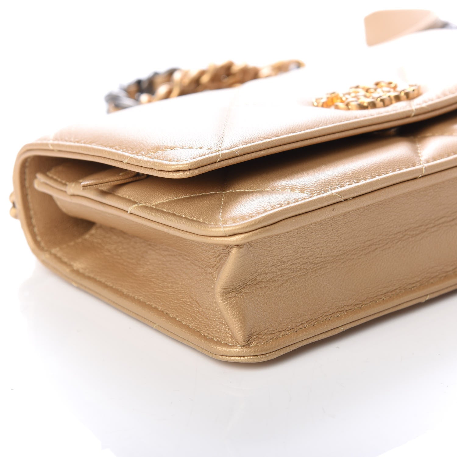 Chanel Metallic Goatskin Quilted Chanel 19 Wallet On Chain WOC Gold 9 of 11