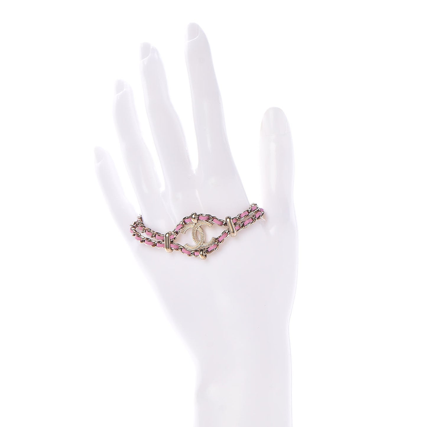Metal Lambskin CC Chain Link Bracelet Pink