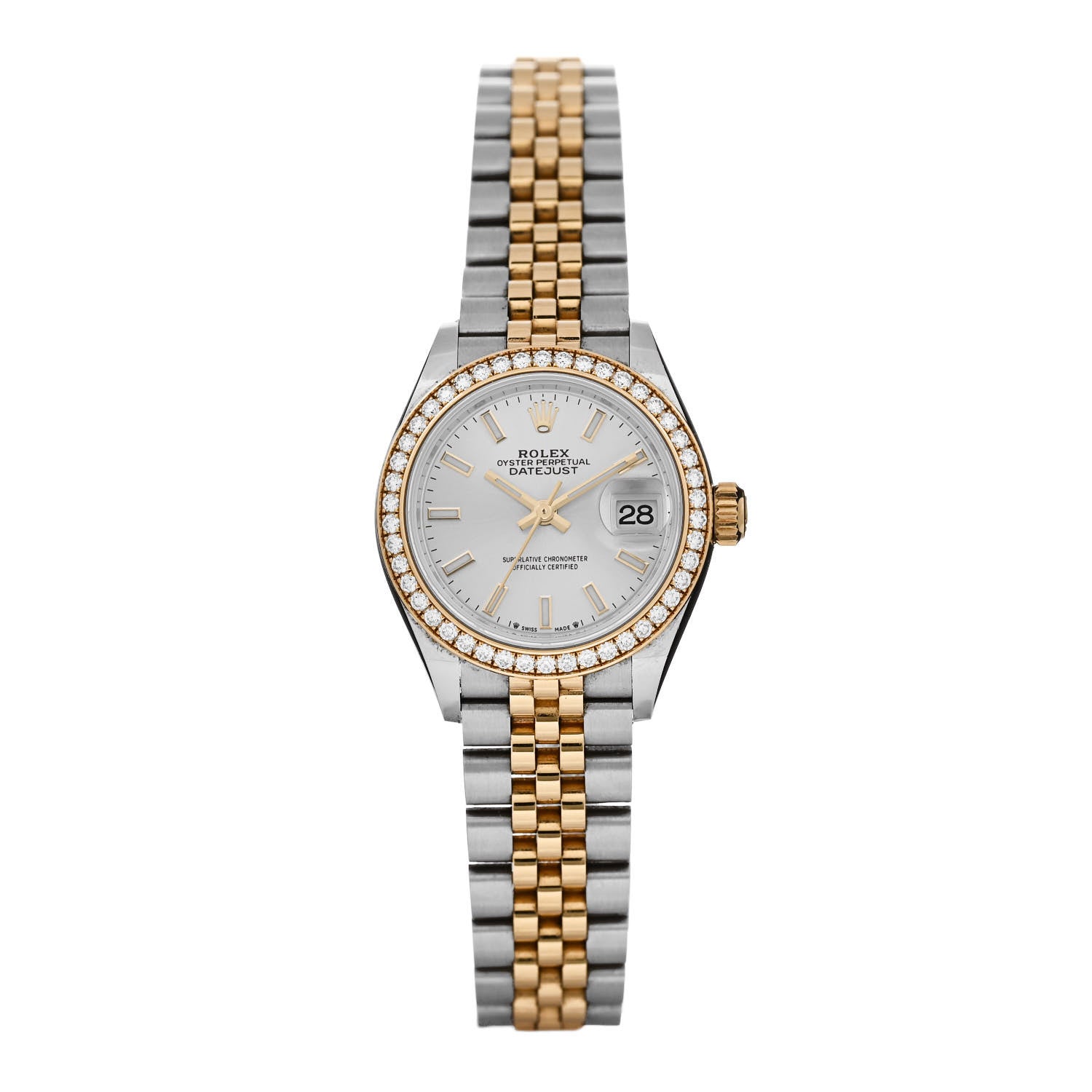 Rolex Stainless Steel 18K Yellow Gold Diamond 28mm Oyster Perpetual Datejust Watch Silver 279383RBR 1 of 5