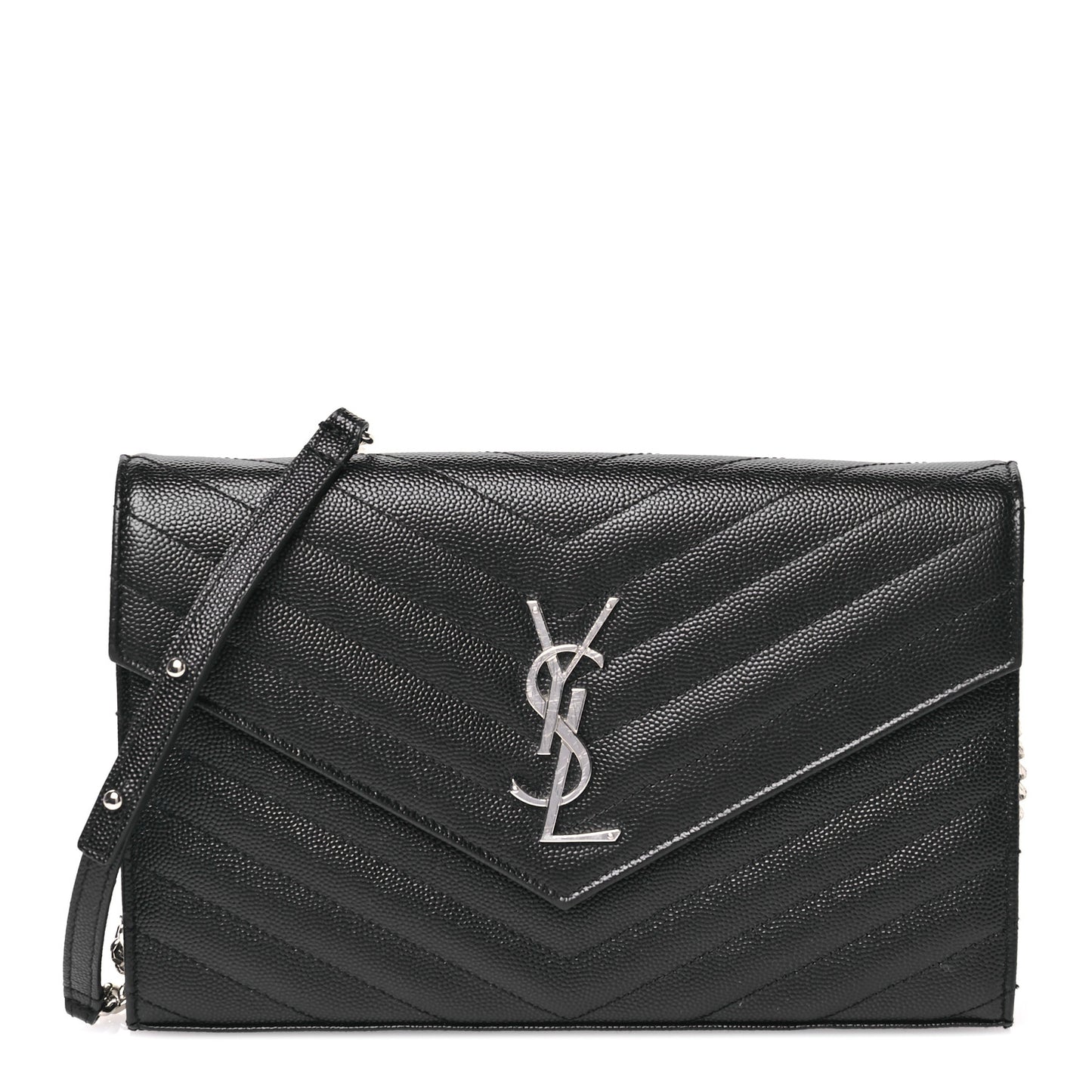 Grain De Poudre Matelasse Chevron Monogram Chain Wallet Black