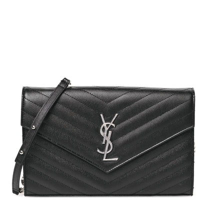 Saint Laurent Grain De Poudre Matelasse Chevron Monogram Chain Wallet Black 1 of 15
