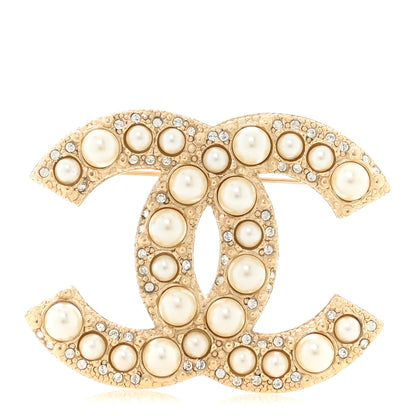 Chanel Metal Crystal Graduated Pearl CC Brooch Gold 1 of 4