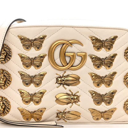 Gucci Calfskin Matelasse Animal Studs Small GG Marmont Chain Shoulder Bag White 7 of 9