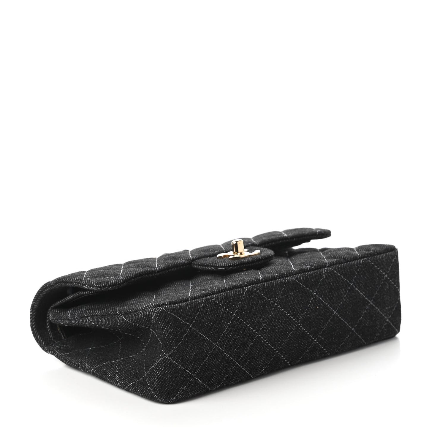 Denim Quilted Small Double Flap Black