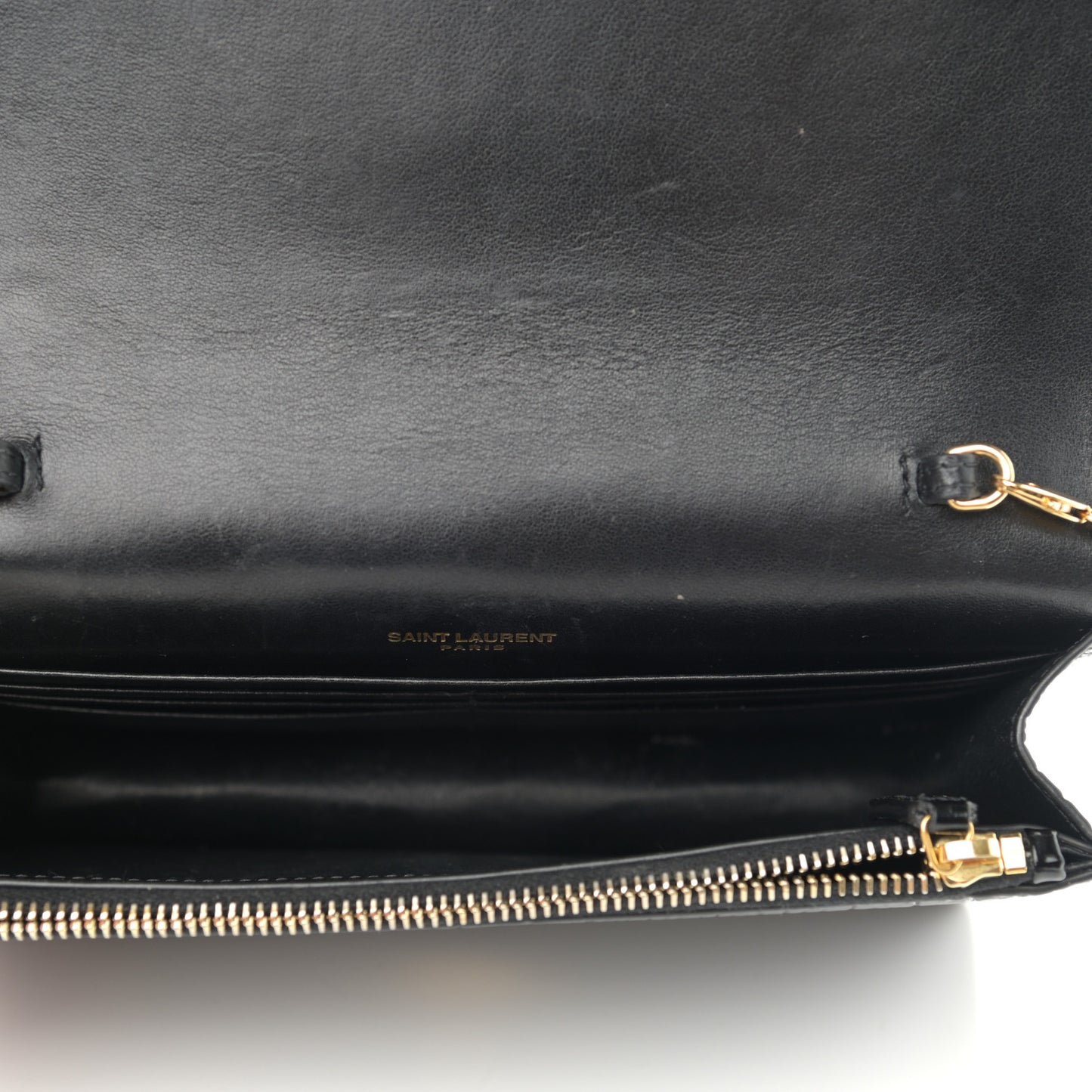 Calfskin Crocodile Embossed Kate Monogram Tassel Chain Wallet Black
