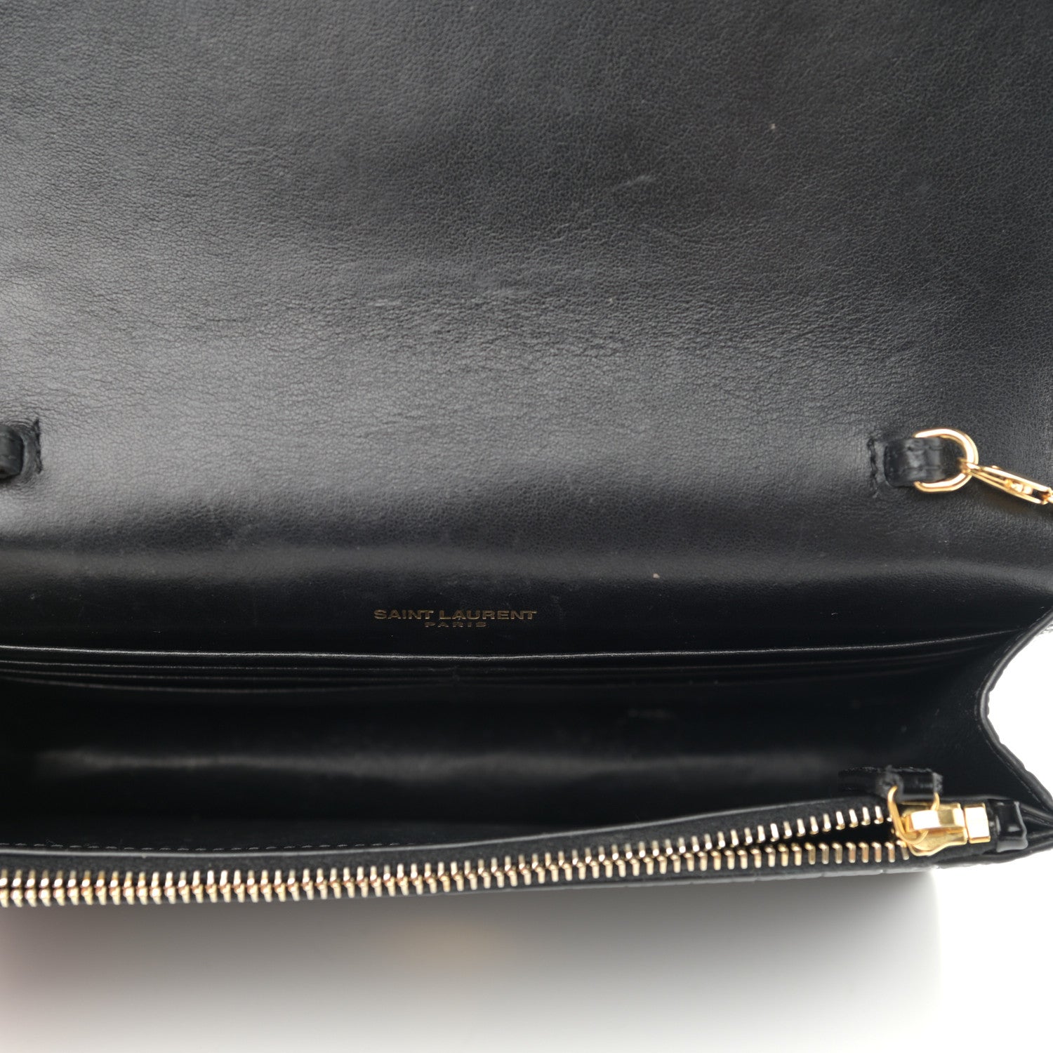 Saint Laurent Calfskin Crocodile Embossed Kate Monogram Tassel Chain Wallet Black 4 of 9