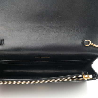Saint Laurent Calfskin Crocodile Embossed Kate Monogram Tassel Chain Wallet Black 4 of 9