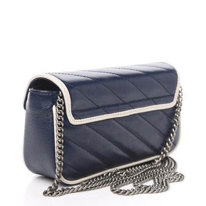Gucci Vintage Effect Calfskin Matelasse Diagonal Super Mini Torchon GG Marmont Shoulder Bag Blue Agata Mystic White 2 of 10