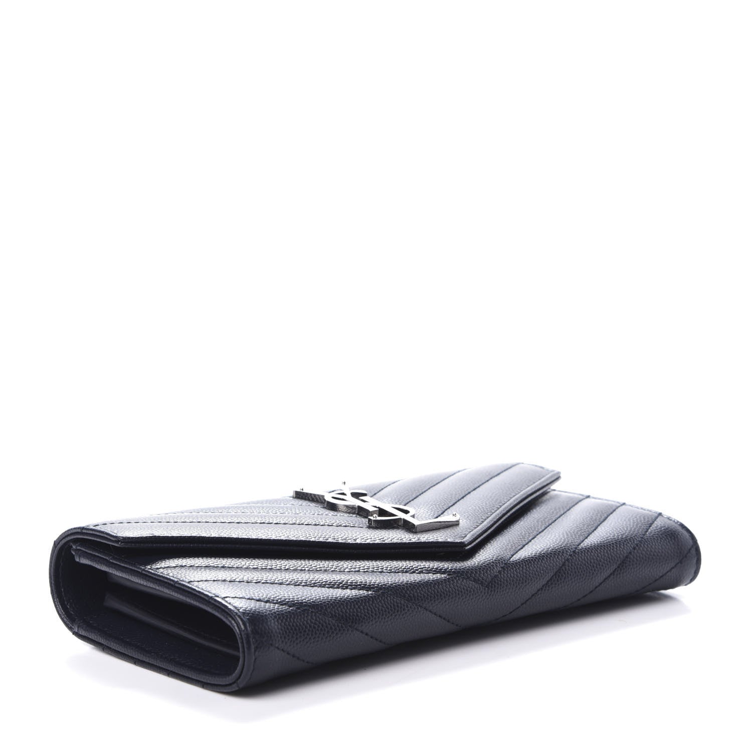 Saint Laurent Grain De Poudre Matelasse Chevron Monogram Flap Wallet Deep Marine 4 of 7