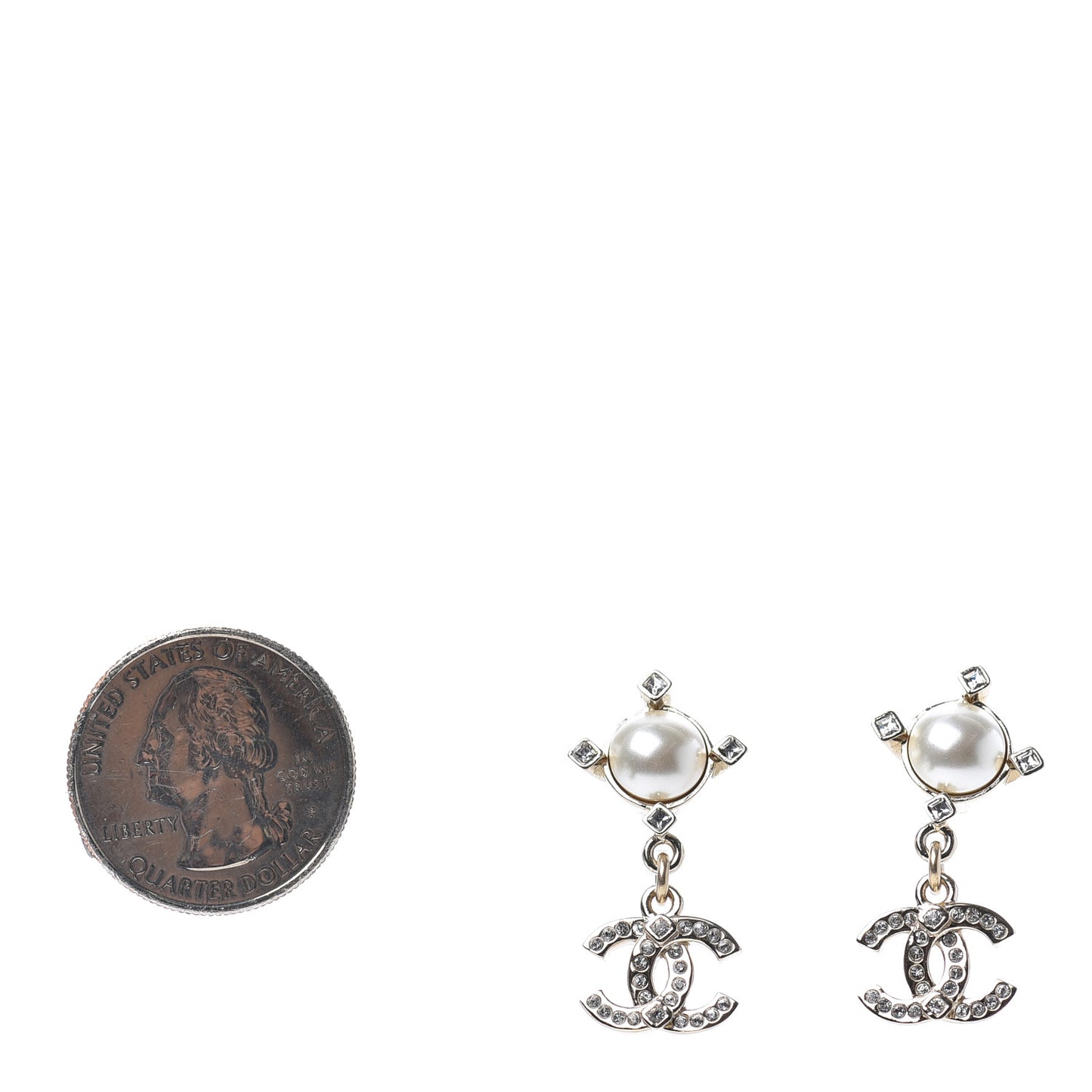 Crystal Pearl CC Drop Earrings Gold
