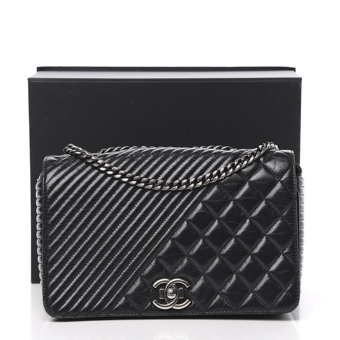 Glazed Calfskin Quilted Medium Coco Boy Flap Black
