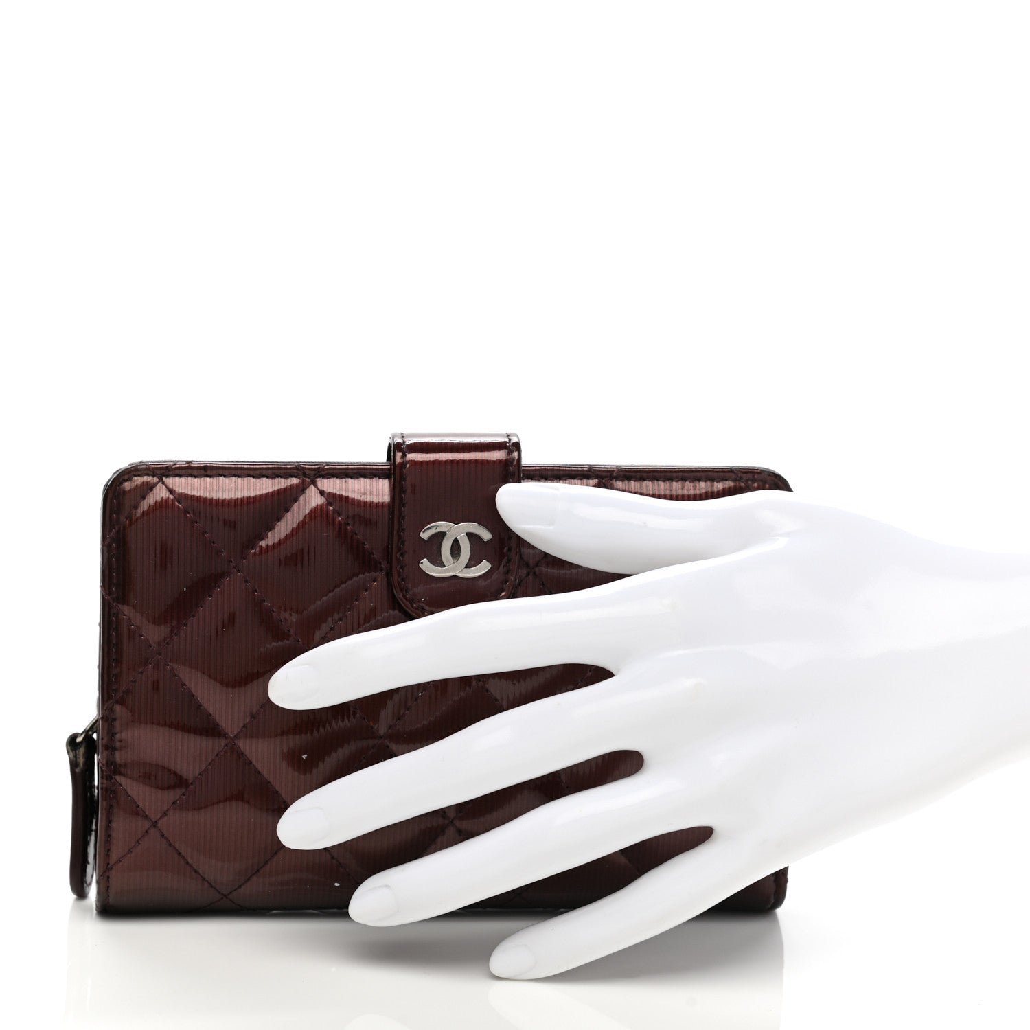 Chanel Patent Quilted Zip Pocket Wallet Burgundy 2 of 13