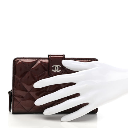 Chanel Patent Quilted Zip Pocket Wallet Burgundy 2 of 13