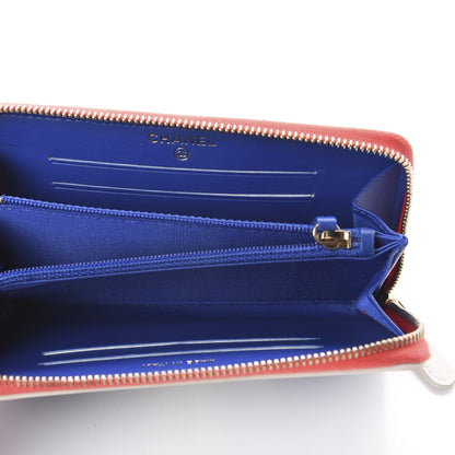 Chanel Caviar Quilted Medium Filigree Zip Around Wallet Blue White Red 4 of 8