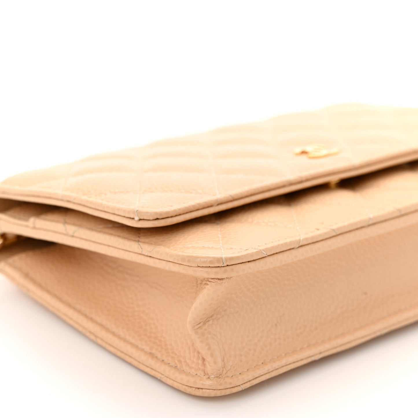 Caviar Quilted Wallet On Chain WOC Beige