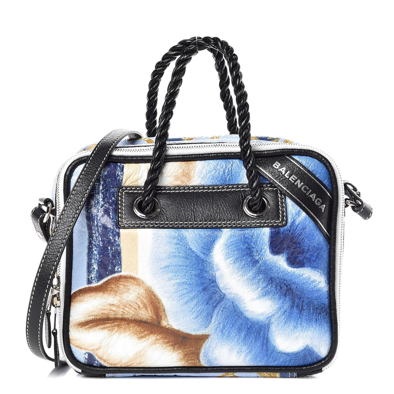 Balenciaga Agneau Floral Print Small Blanket Square Tote Bleu 1 of 9