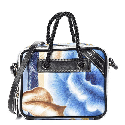 Balenciaga Agneau Floral Print Small Blanket Square Tote Bleu 1 of 9
