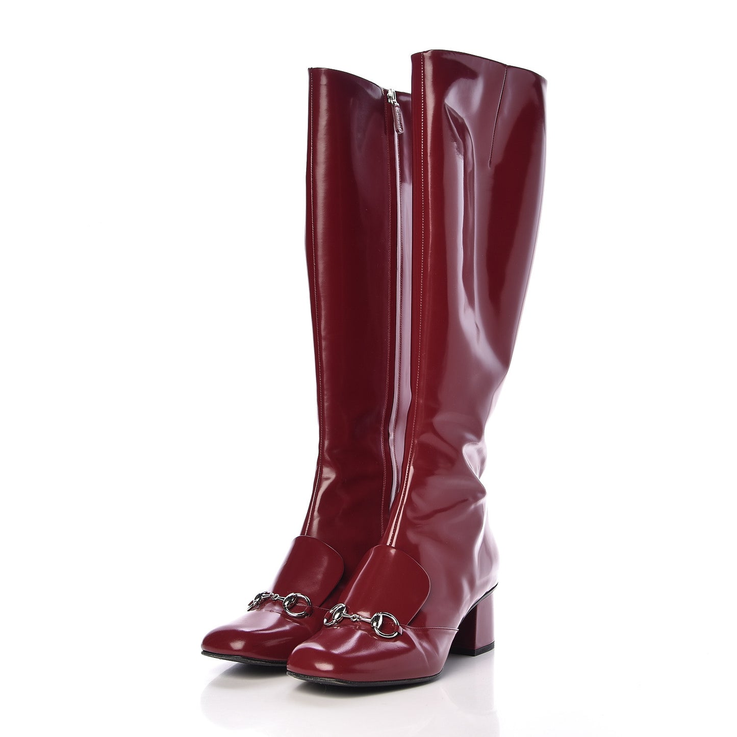 Patent Calfskin Horsebit Boots 39.5 Red