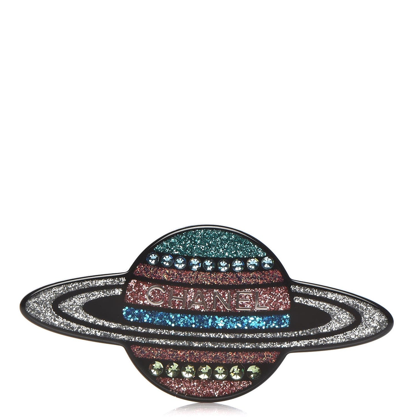 Glittered Resin Strass Planet Brooch Silver Blue Pink
