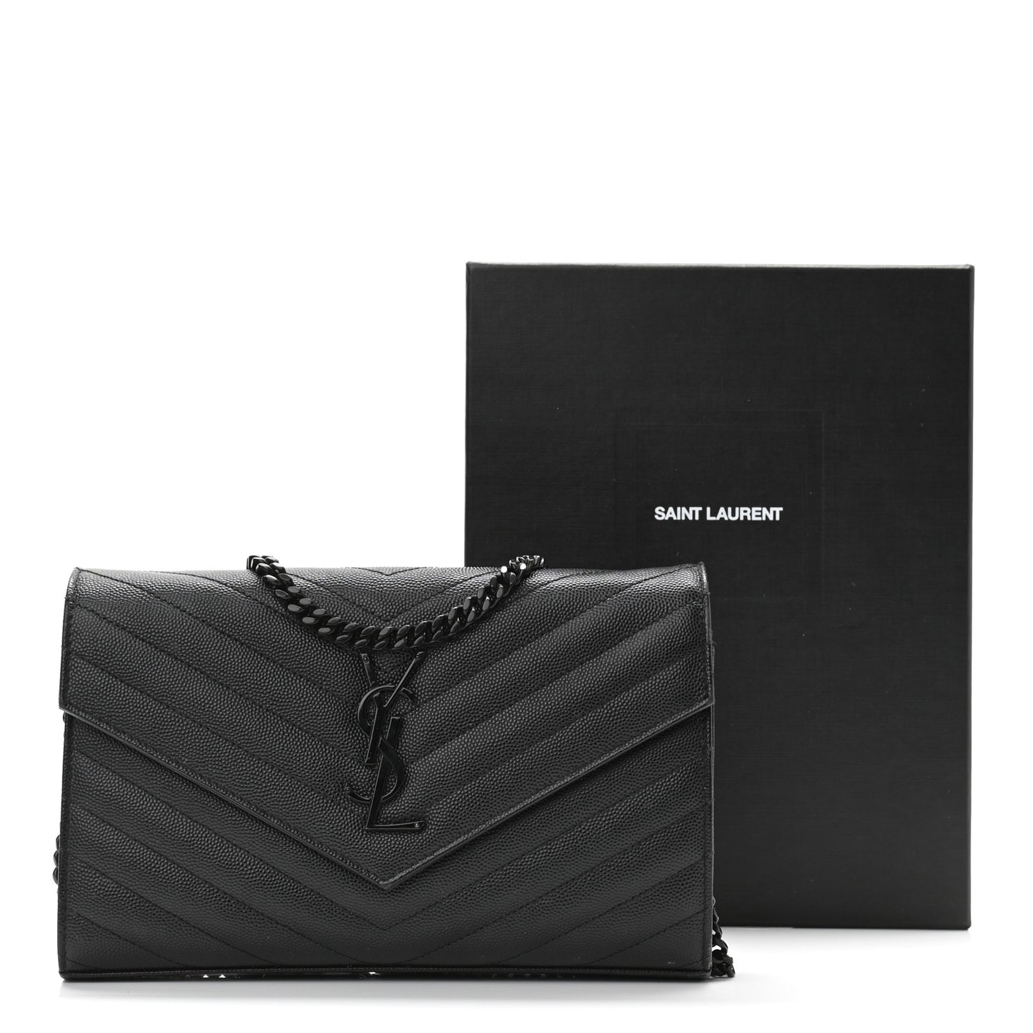 Grain De Poudre Matelasse Chevron Monogram Chain Wallet Black