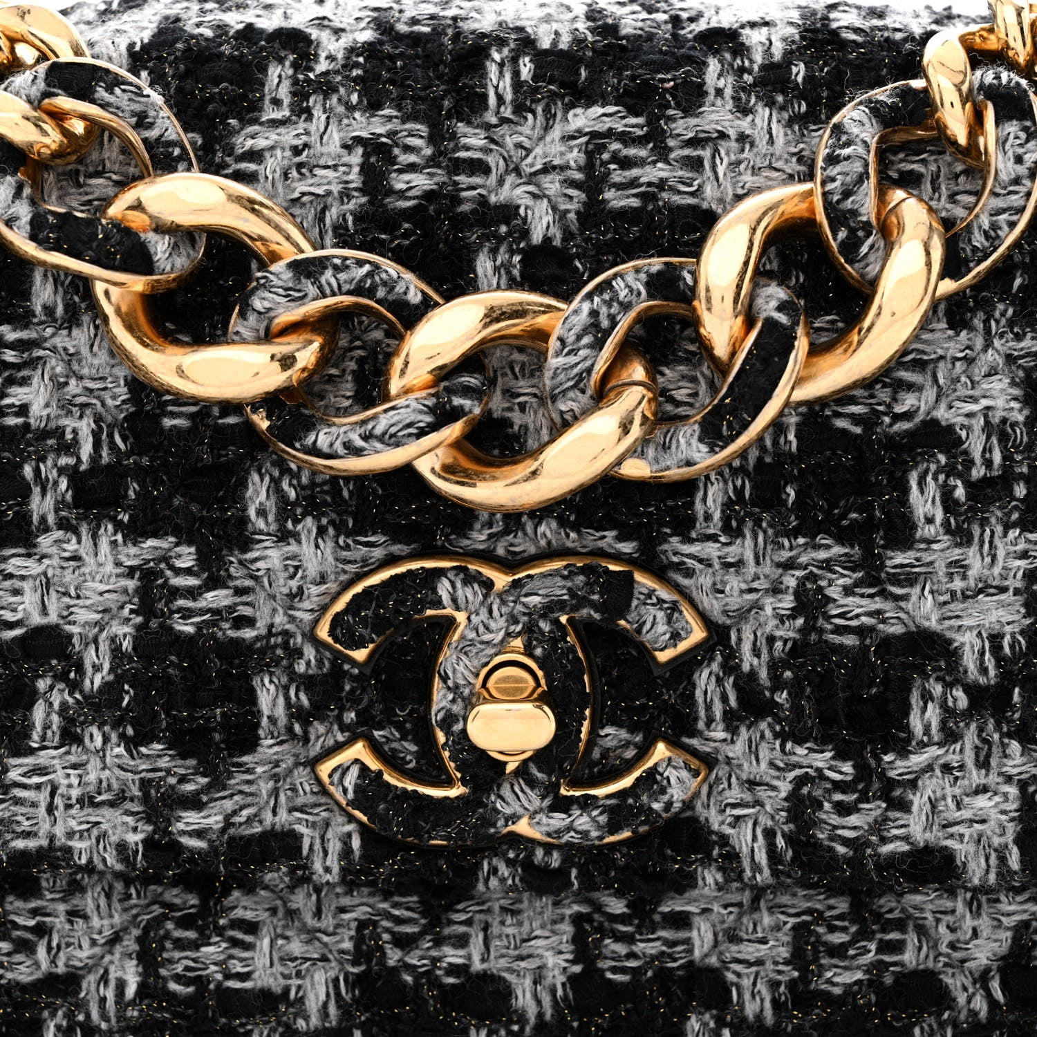 Chanel Wool Tweed Quilted Elegant Chain Flap Black Grey 8 of 11
