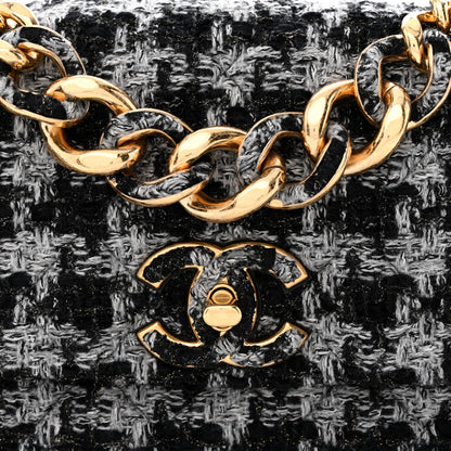 Chanel Wool Tweed Quilted Elegant Chain Flap Black Grey 8 of 11