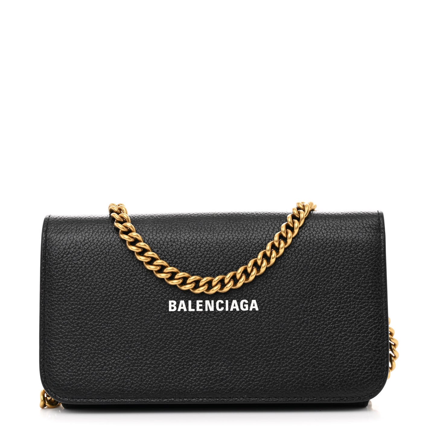 Grained Calfskin Logo Cash Phone Holder Wallet On Chain Black White
