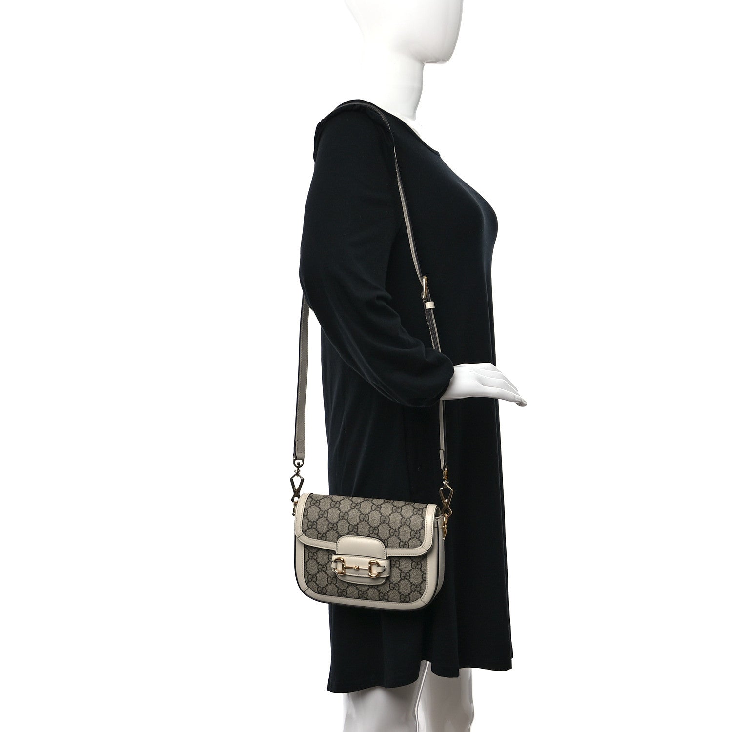 Gucci GG Supreme Monogram Web Mini Horsebit 1955 Shoulder Bag Beige Mystic White 2 of 11