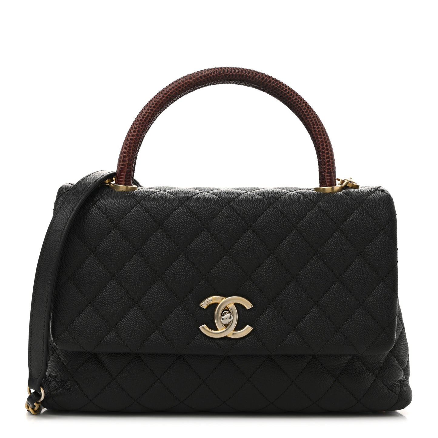 Caviar Lizard Quilted Small Coco Handle Flap Black