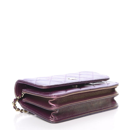 Chanel Iridescent Lambskin Quilted Mini Wallet On Chain WOC Purple 4 of 11