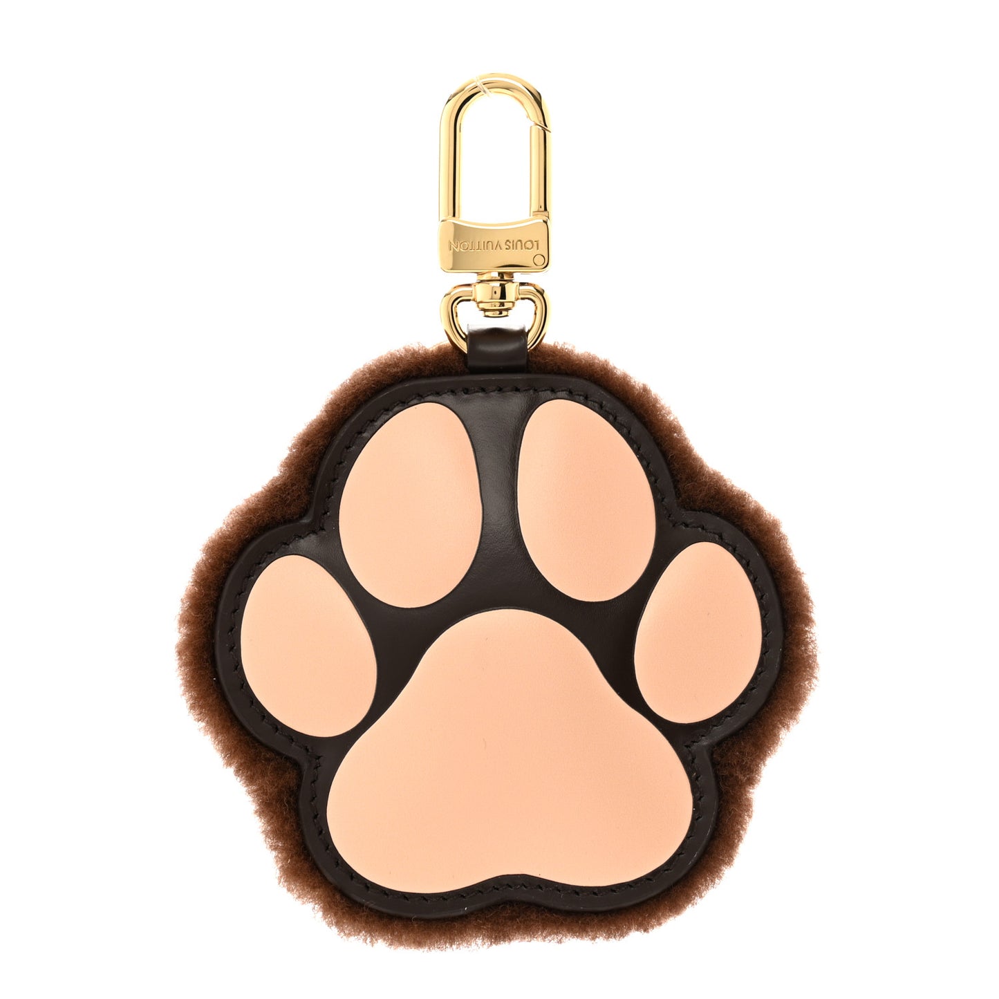 Shearling LV Paw Key Holder Bag Charm Brown