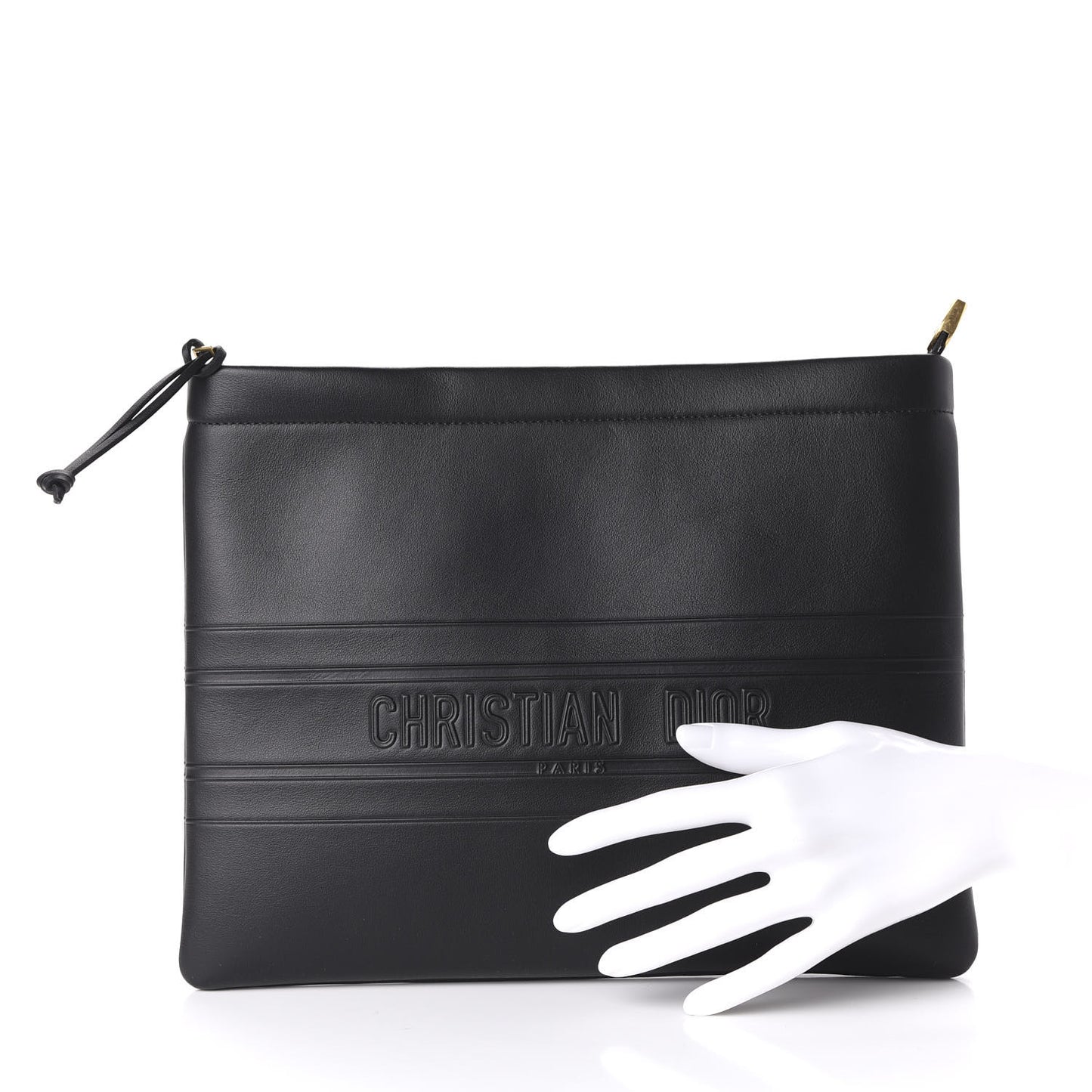 Calfskin Embossed Medium Clutch Black