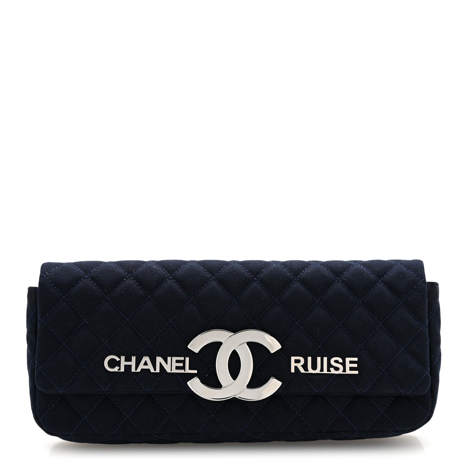 Chanel Canvas Quilted CC Cruise East West Flap Clutch Navy Blue 1 of 12
