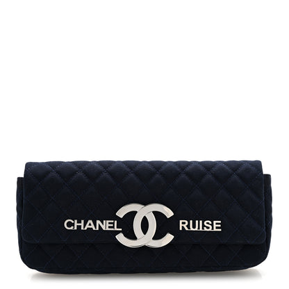 Chanel Canvas Quilted CC Cruise East West Flap Clutch Navy Blue 1 of 12