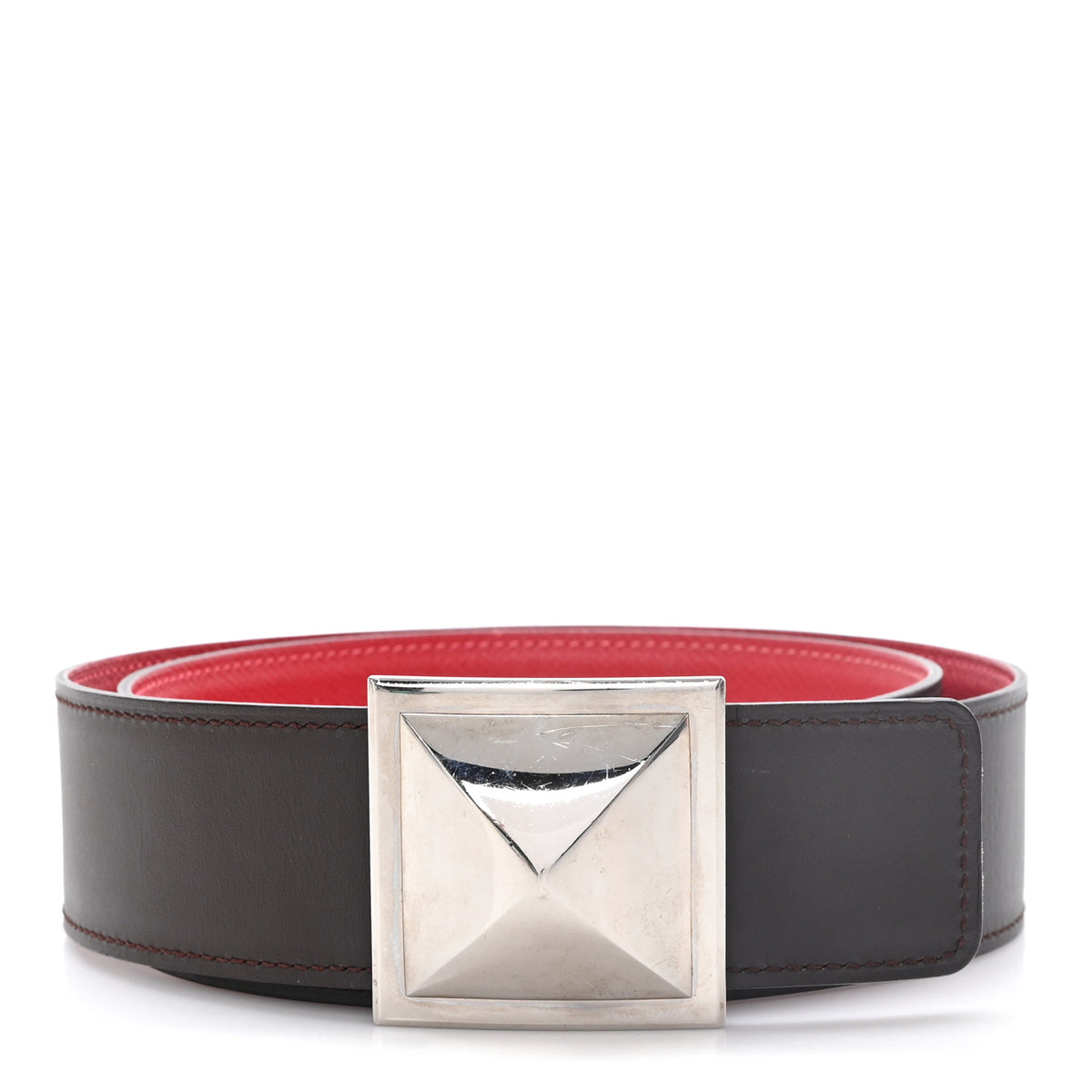 Hermes Swift Epsom Medor H Belt 85 34 Chocolate Rouge Casaque 1 of 4