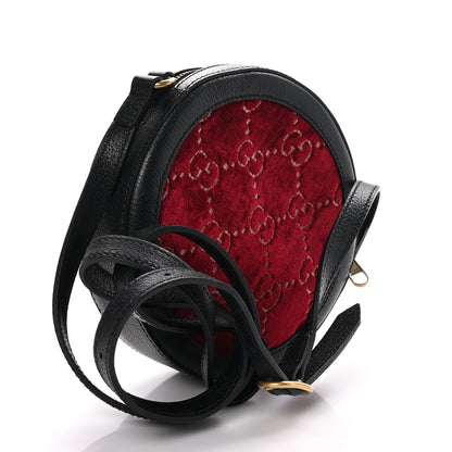 Gucci Velvet GG Monogram Textured Calfskin Round Shoulder Bag Red Cipria Black 2 of 11