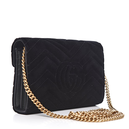 Gucci Velvet Matelasse GG Marmont Chain Wallet Black 3 of 11