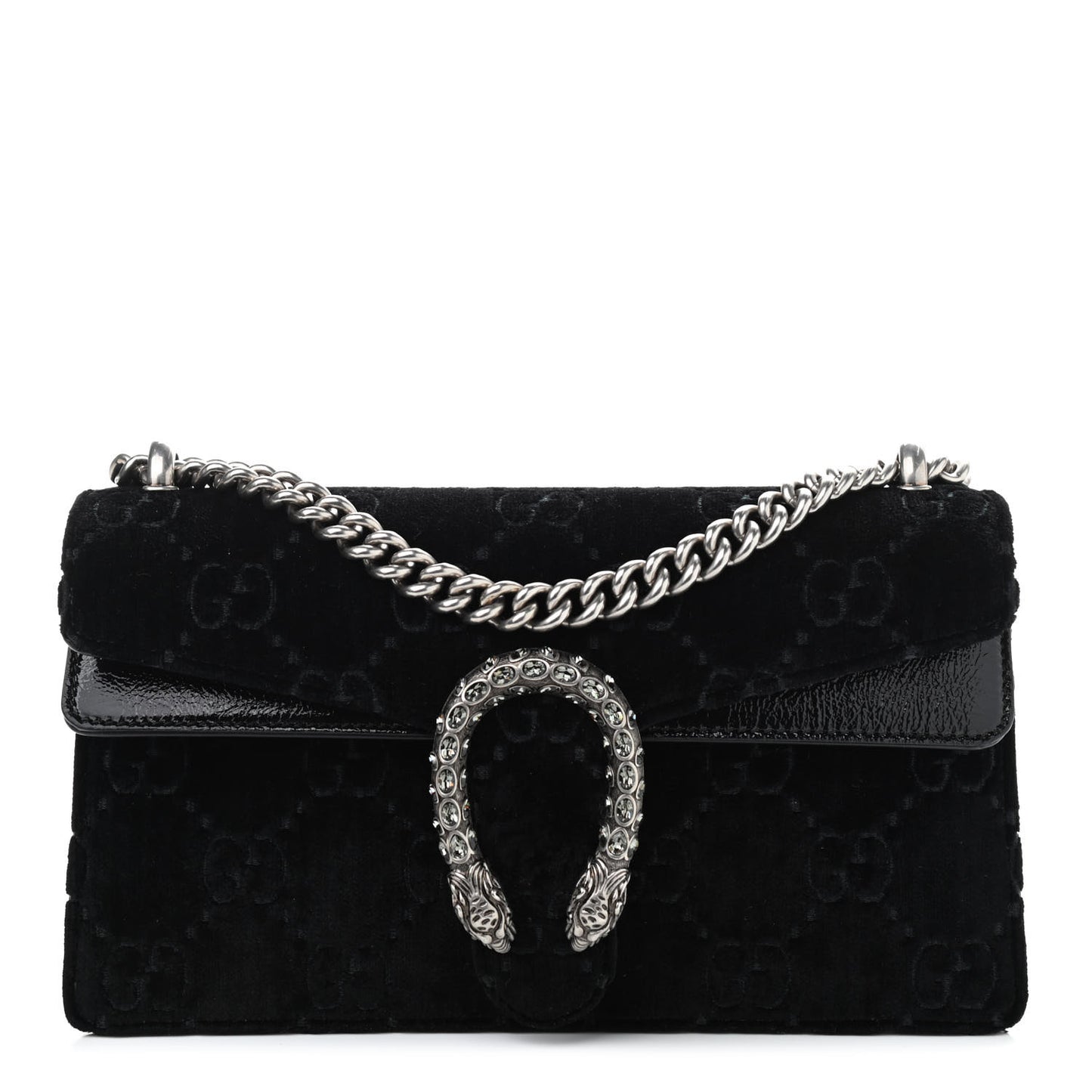 Velvet Skipper Crystal GG Monogram Small Dionysus Shoulder Bag Black Black Diamond