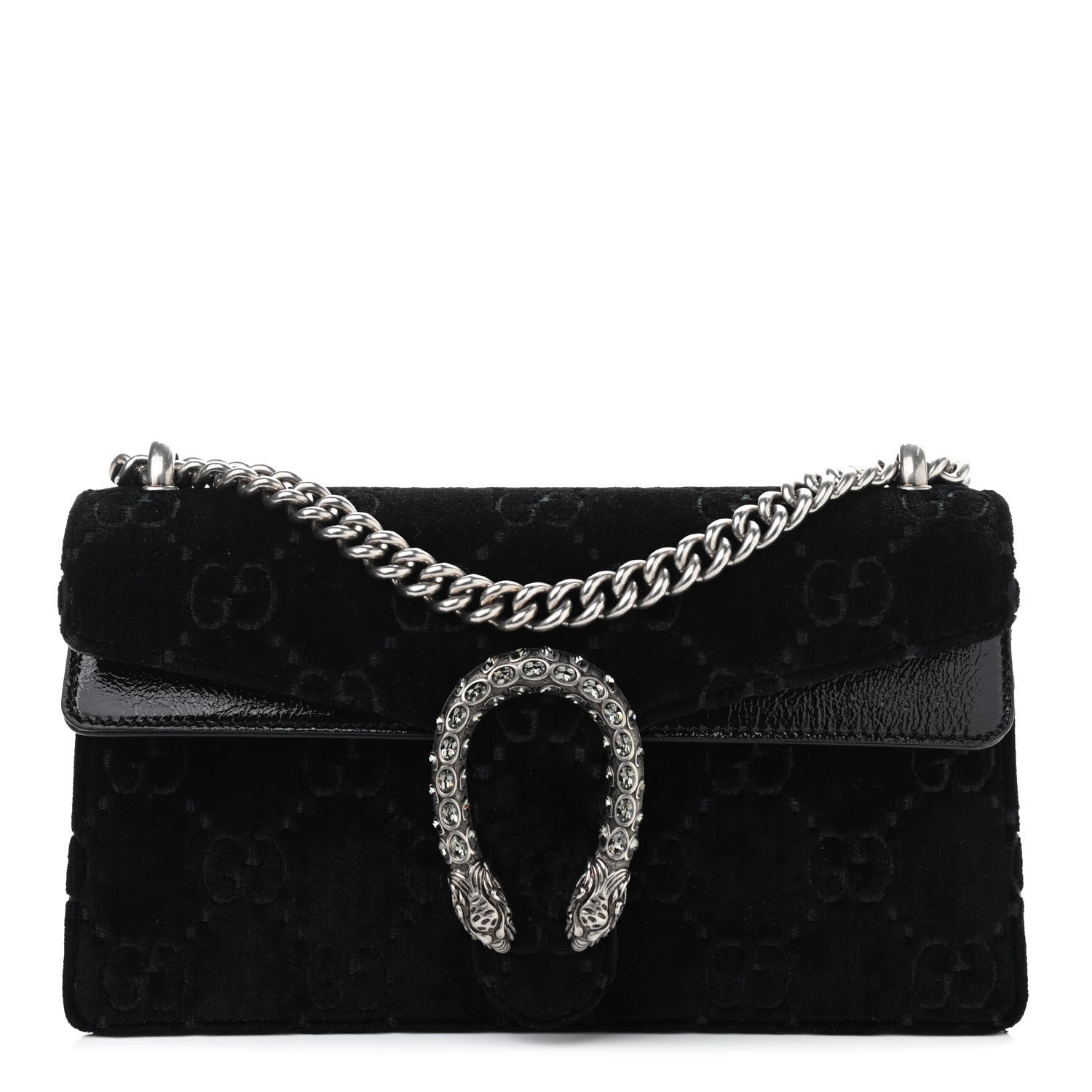 Gucci Velvet Skipper Crystal GG Monogram Small Dionysus Shoulder Bag Black Black Diamond 1 of 9