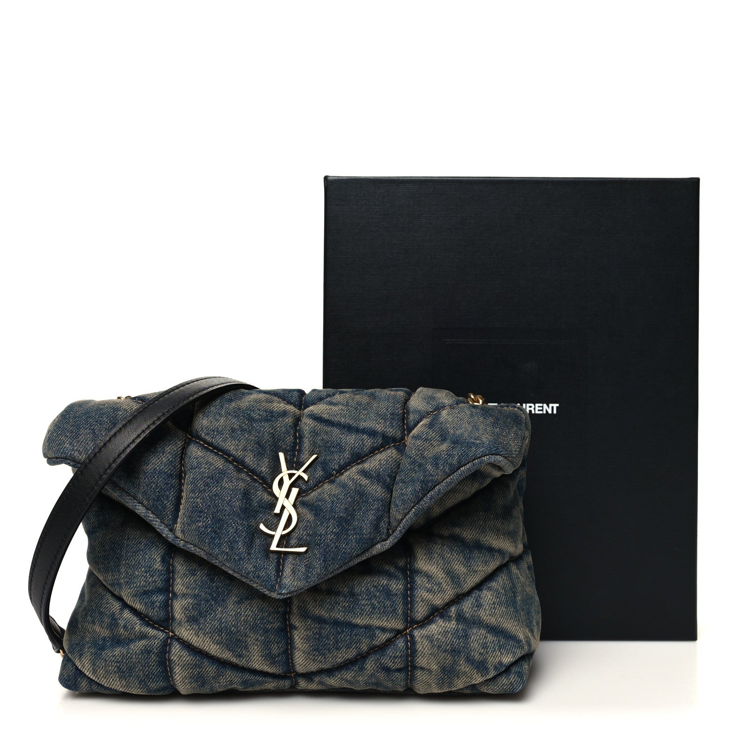 Saint Laurent Denim Quilted Toy Loulou Puffer Monogram Chain Satchel Rodeo Blue 11 of 11