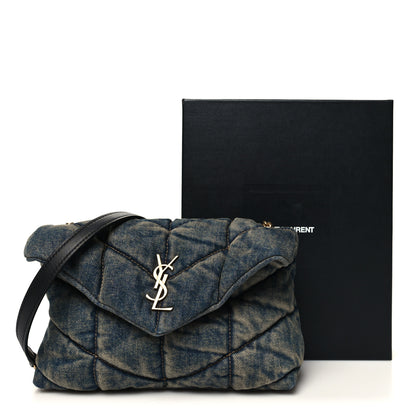 Saint Laurent Denim Quilted Toy Loulou Puffer Monogram Chain Satchel Rodeo Blue 11 of 11