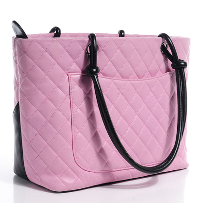 Chanel Calfskin Quilted Large Cambon Tote Pink Black 3 of 8